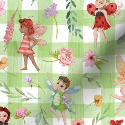 all bugs floral green gingham