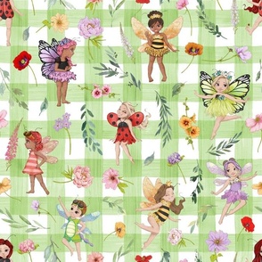 all bugs floral green gingham