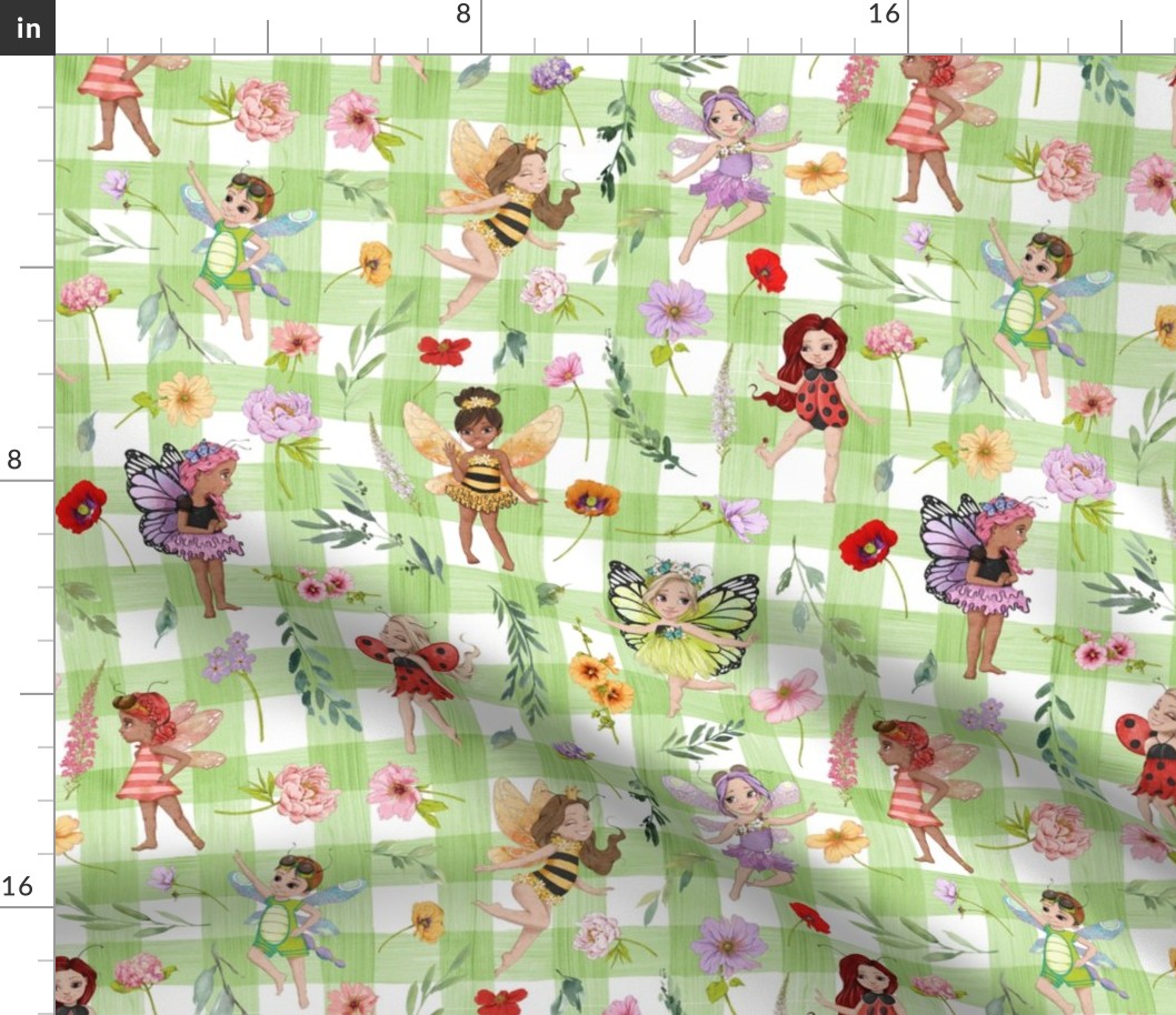 all bugs floral green gingham