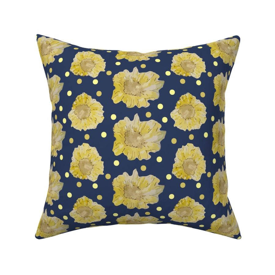 Daisies and Dots on Dark Blue