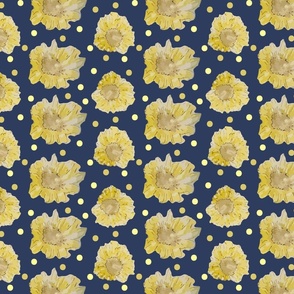 Daisies and Dots on Dark Blue