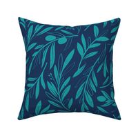 Normal scale // Peaceful olive branches // navy blue background peacock olive tree leaves and olives