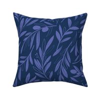 Normal scale // Peaceful olive branches // navy blue background very peri olive tree leaves and olives