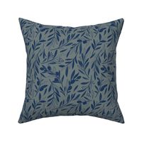 Small scale // Peaceful olive branches // green grey background navy blue olive tree leaves and olives