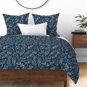 Normal scale // Peaceful olive branches // navy background green grey and sage green olive tree leaves and olives