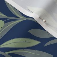 Normal scale // Peaceful olive branches // navy background green grey and sage green olive tree leaves and olives