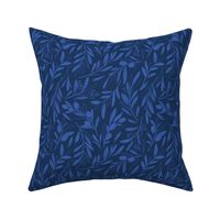 Small scale // Peaceful olive branches // navy blue background electric blue olive tree leaves and olives