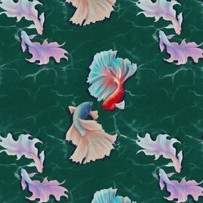 colorful beautiful fish in green water seamless pattern