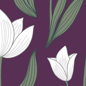 Tulip Botanical Symmetry - white on  deep purple