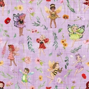 small scale all bugs floral lilac linen