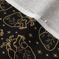 Anatomical Hearts and Stars Gold on Black