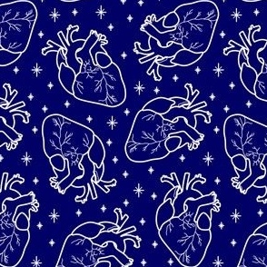 Anatomical Hearts and Stars White on Midnight Blue