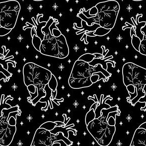 Anatomical Hearts and Stars White on Black