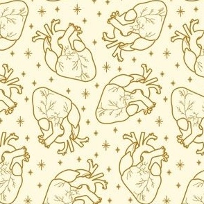 Anatomical Hearts and Stars Gold on Ivory