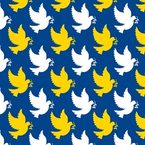 white and yellow peace doves on blue | medium