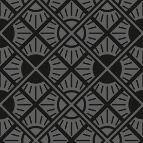 Geometric Sun Tile | Medium Scale | Charcoal Grey, Grey | multidirectional geo