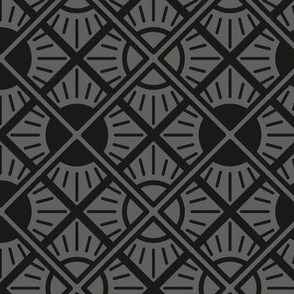 Geometric Sun Tile | Small Scale | Charcoal Grey, Grey | multidirectional geo