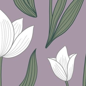 Tulip Botanical Symmetry - white on  subtle plum - Large Scale