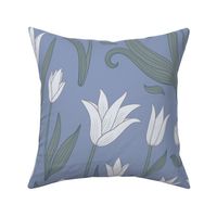 Tulip Botanical Symmetry - white on  soft Cornflower blue - Large scale