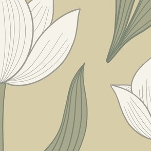 Tulip Botanical Symmetry - white on  soft Oatmeal