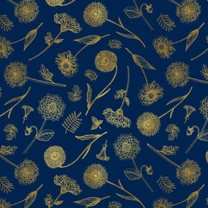 Botanical Illustration on Navy Blue