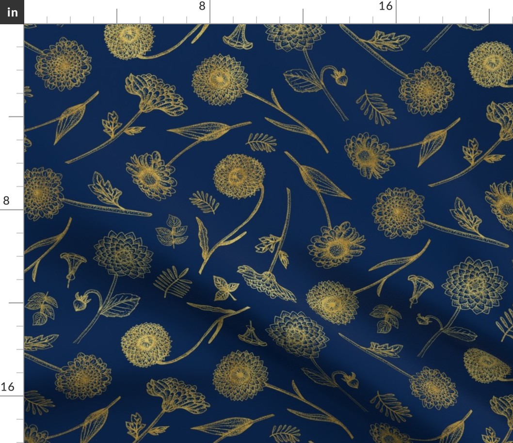 Botanical Illustration on Navy Blue