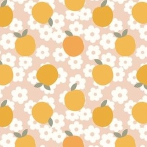 Oranges over ditsy on peach