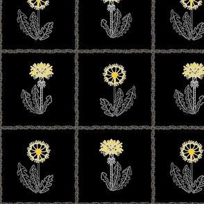 Patchwork Black and White Dandelion Panels  