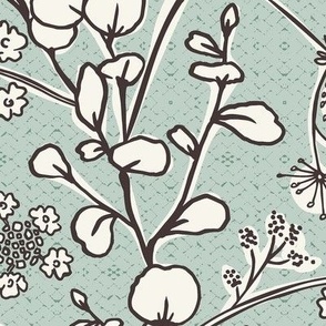 Gracelyn - Hand Drawn Botanical Floral Pale Green Ivory Large Scale
