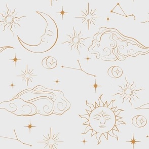astrological mystical white and gold seamless pattern