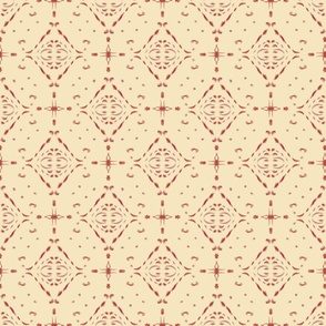 Oriental Tiles Red on Sand - medium scale