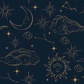 astrological mystical dark and gold seamless pattern