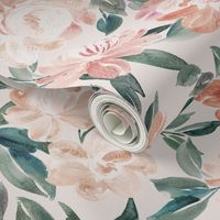 Watercolor peonies in vintage neutral tones