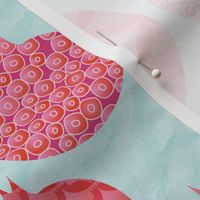 pomegrante hearts on duck egg paper