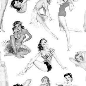 Black + White- Vintage Tropical Hawaiian Pinup Girls