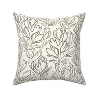 Floral Linework - Large Scale - Cream and Gray