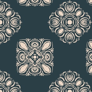 Floral Medallion on Dark Turquoise  