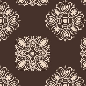 Floral Medallion on chocolate Brown 