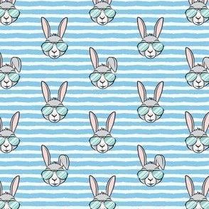 (small scale) easter bunny with sunnies - blue stripes - bunnies C22