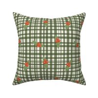 Christmas Holly on Plaid / Red, Green, vanilla / 8 in