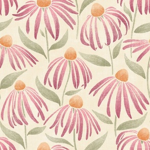 Coneflower Meadow - extra large - mauve, sage, and copper on cream