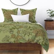 Neutral Garden green linen  William Morris Style