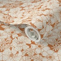 Summer Retro Floral in Terracotta Brown