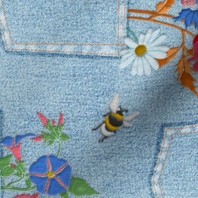 Jeans Pockets full of Embroidered Wildflowers | Tilted | M-L size