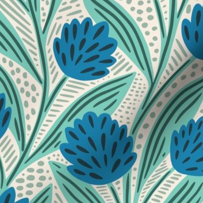 Climbing Vines Floral Botanical | Large Scale | Blue Teal Flowers