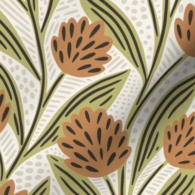 Climbing Vines Floral Botanical | Large Scale | Earthy Tan & Green