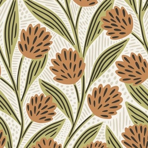 Climbing Vines Floral Botanical | Large Scale | Earthy Tan & Green