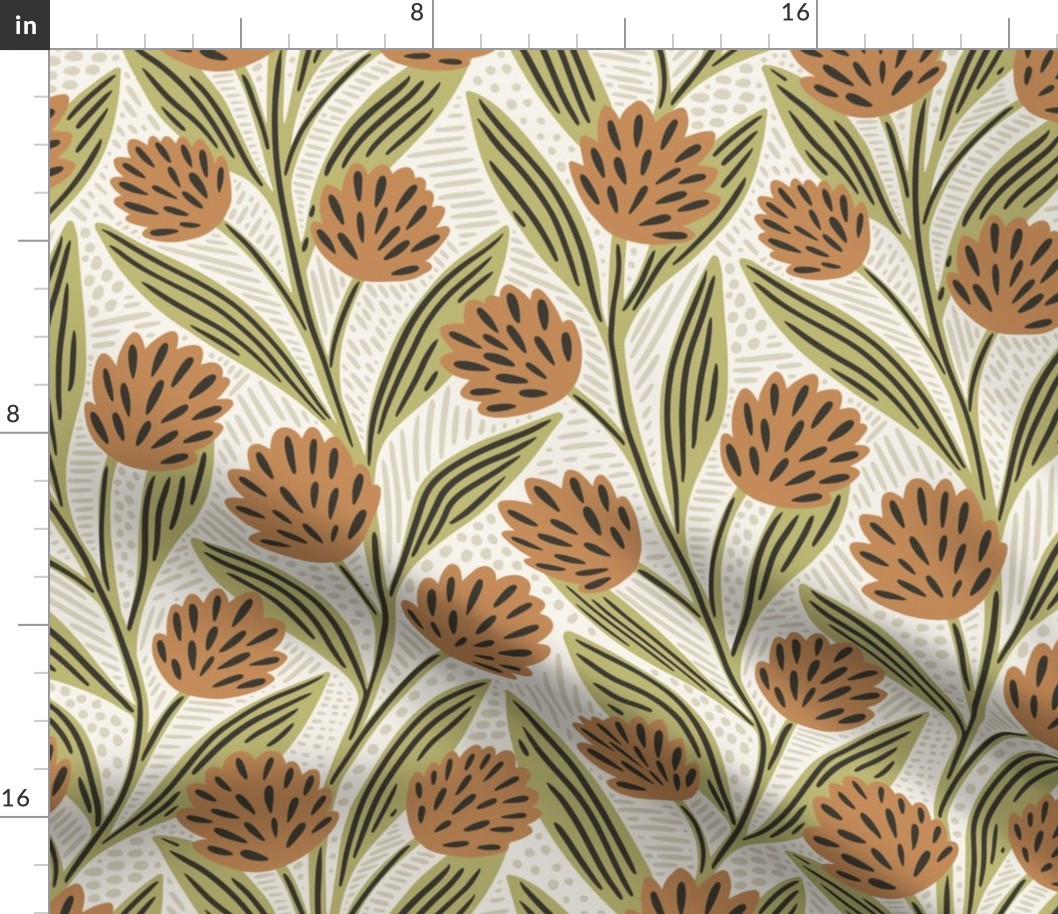 Climbing Vines Floral Botanical | Large Scale | Earthy Tan & Green