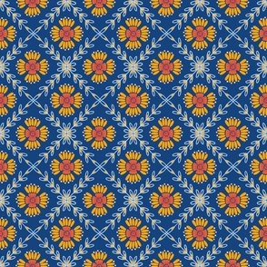 Blue Floral Checker