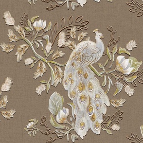 Neutral botanicals & jungle white peacock  _TAN/ large scale